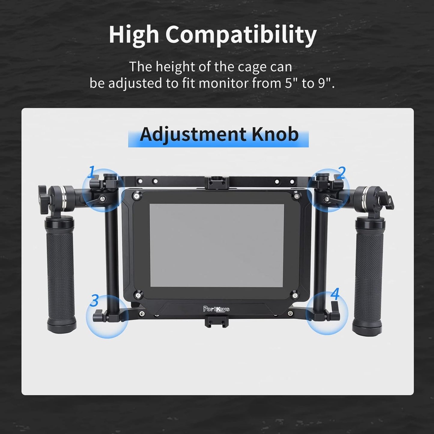 Nitze Director's Monitor Cage with Adjustable Handles for up to 9 Inch LCD Monitor Universal Monitor Cage