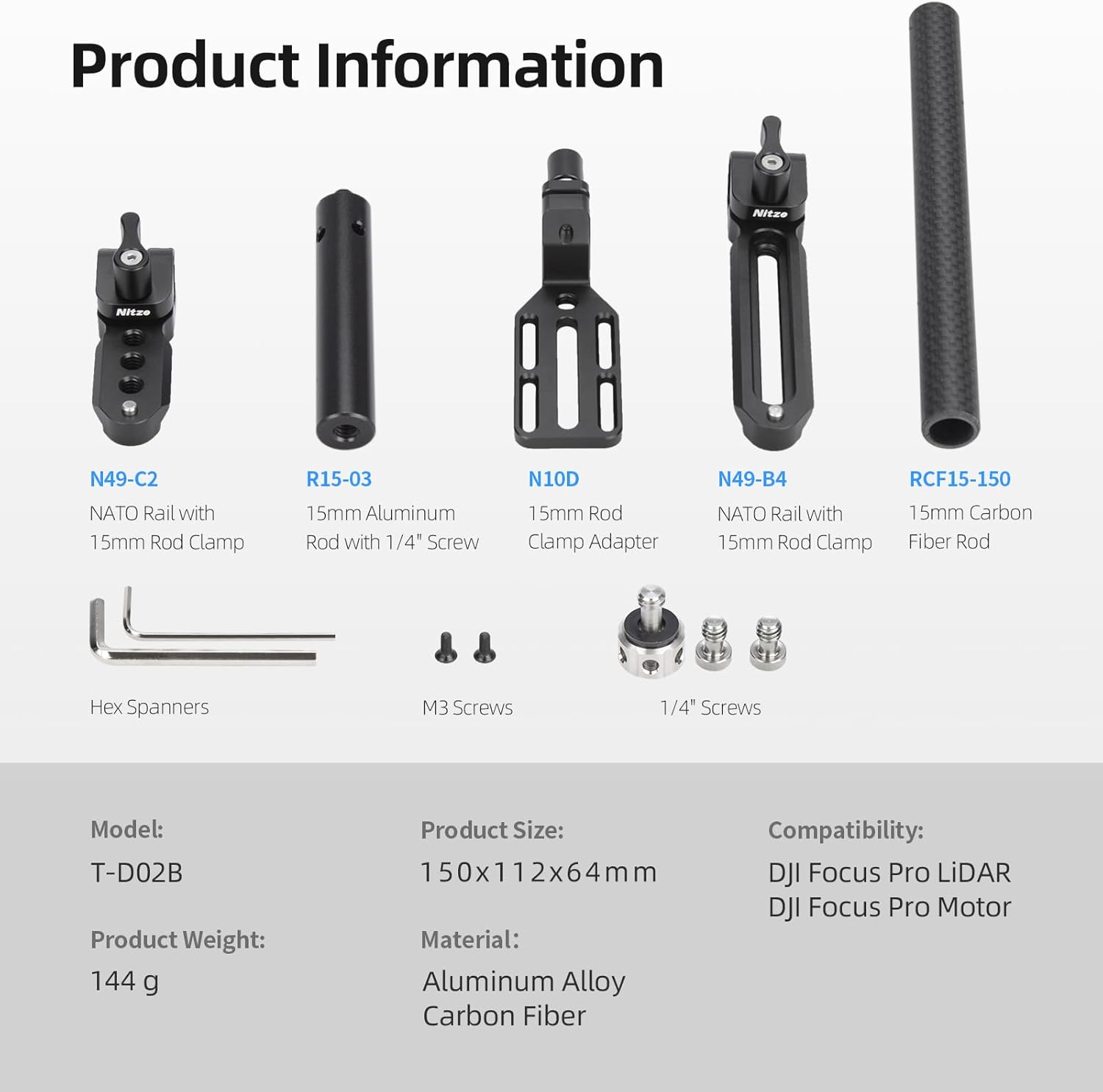 Nitze LIDAR Mounting Kit for DJI Focus Pro LiDAR and DJI Focus Pro Motor