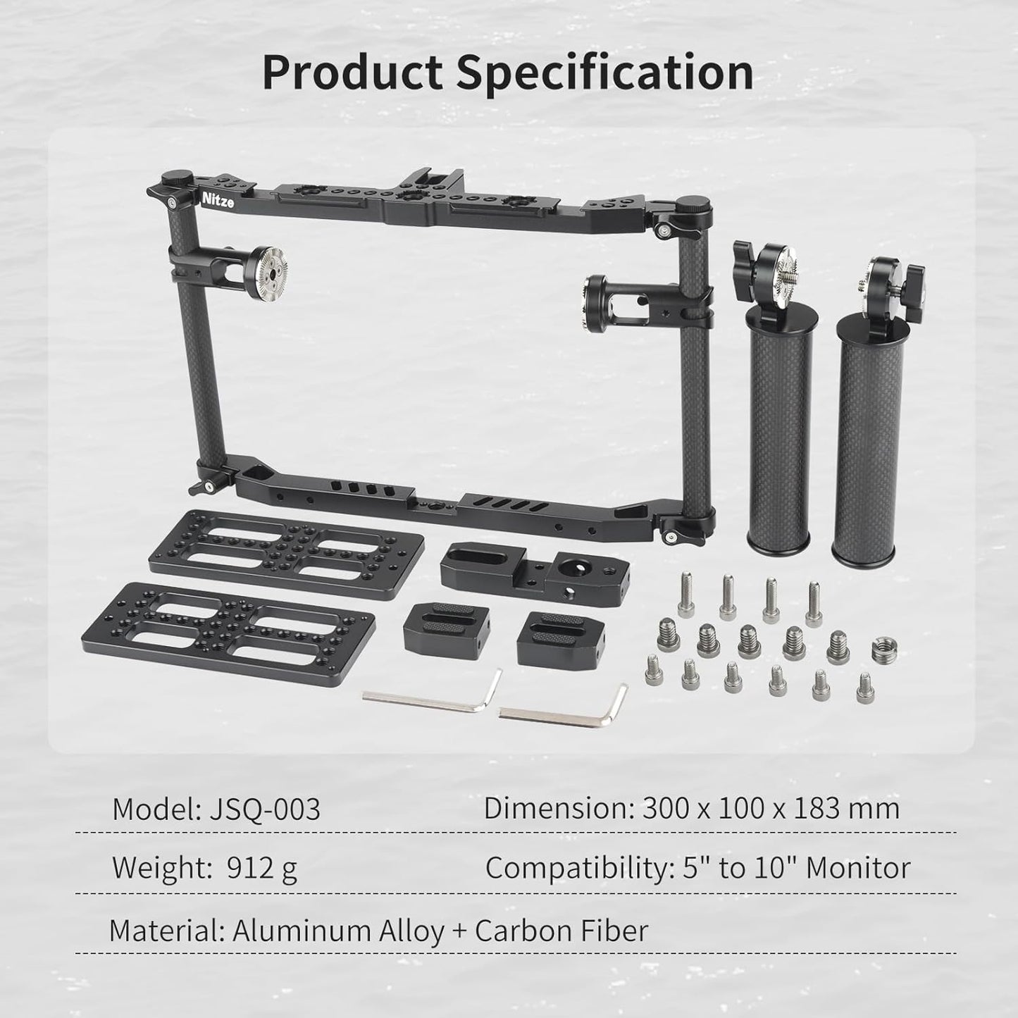 Nitze Universal Director’s Monitor Cage with Two Cheese Plates, Carbon Fiber Handles and Rods for Any Monitor up to 10"