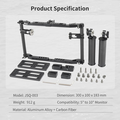 Nitze Universal Director’s Monitor Cage with Two Cheese Plates, Carbon Fiber Handles and Rods for Any Monitor up to 10"