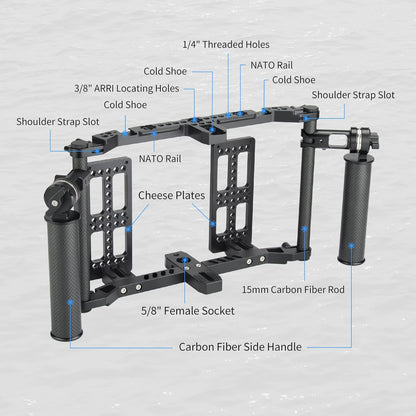 Nitze Universal Director’s Monitor Cage with Two Cheese Plates, Carbon Fiber Handles and Rods for Any Monitor up to 10"