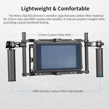 Nitze Universal Director’s Monitor Cage with Two Cheese Plates, Carbon Fiber Handles and Rods for Any Monitor up to 10"