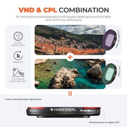 Freewell iPhone Magnetic Hybrid VND 3–7 Stop + CPL Filter
